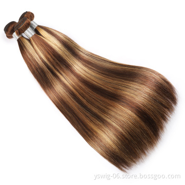 Highlight Bundles Straight Brazilian Hair Ombre Bundles Remy 4/27 Brown Straight Hair Bundles with Highlights
